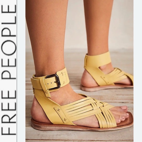 NEW Free People St. Kitts Woven Yellow Leather Sandals 37 - Picture 1 of 10